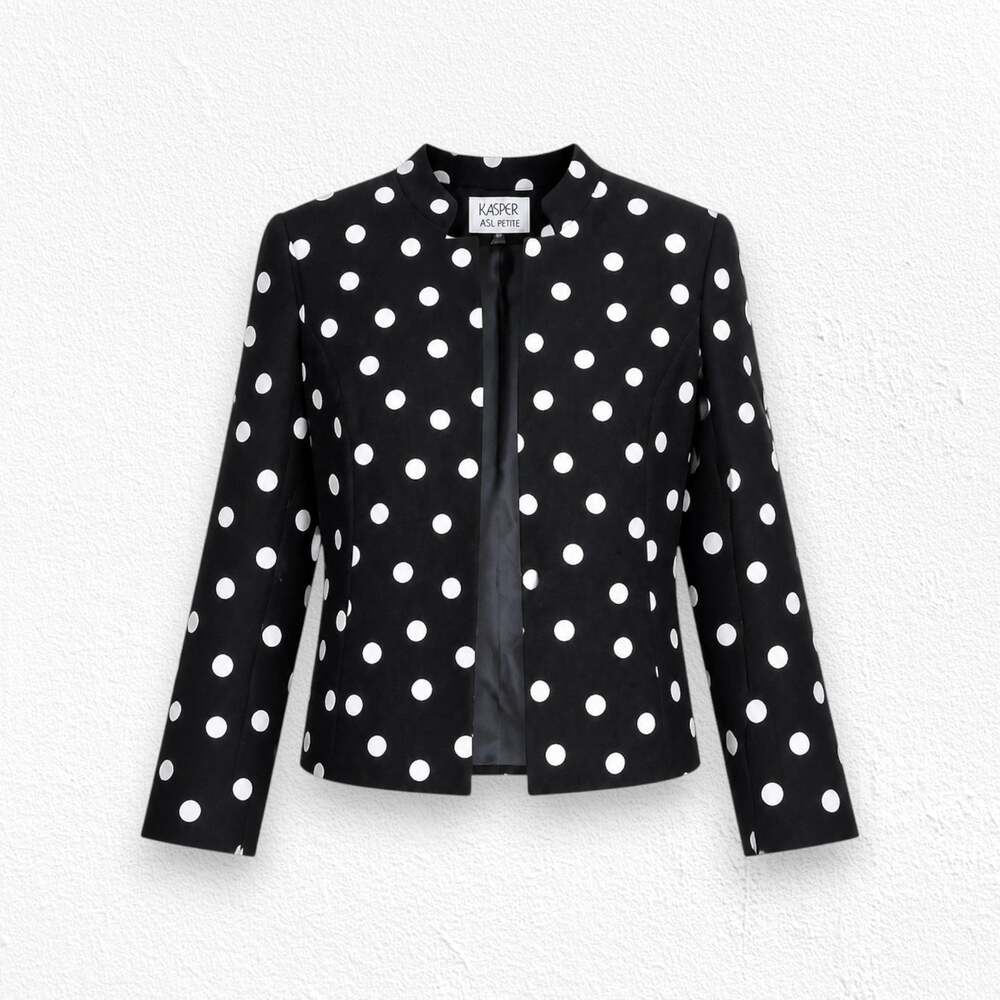 1990s Vintage Kasper Black White Polka Dot Retro Classic Blazer Jacket Size 6P